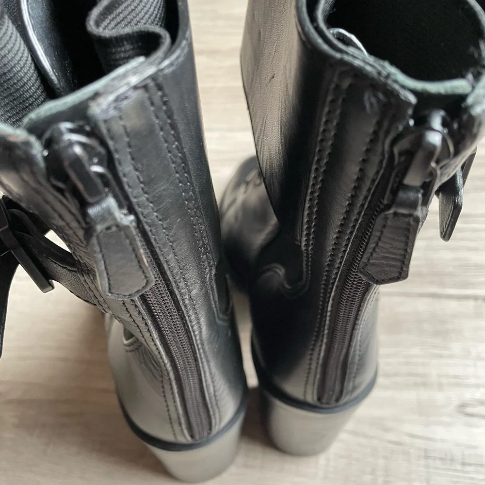 Tory Burch Black Broome Combat Boots Leather Lace Up With Ankle Strap SZ 10.5